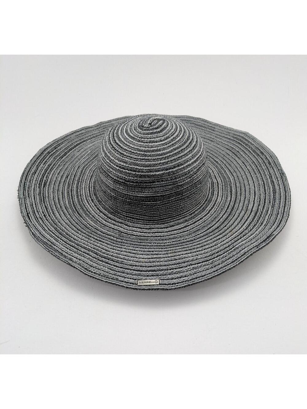 Womens Merrell Gray Striped Wide Brim Outdoor Beach Hat JAS10060 One Size
